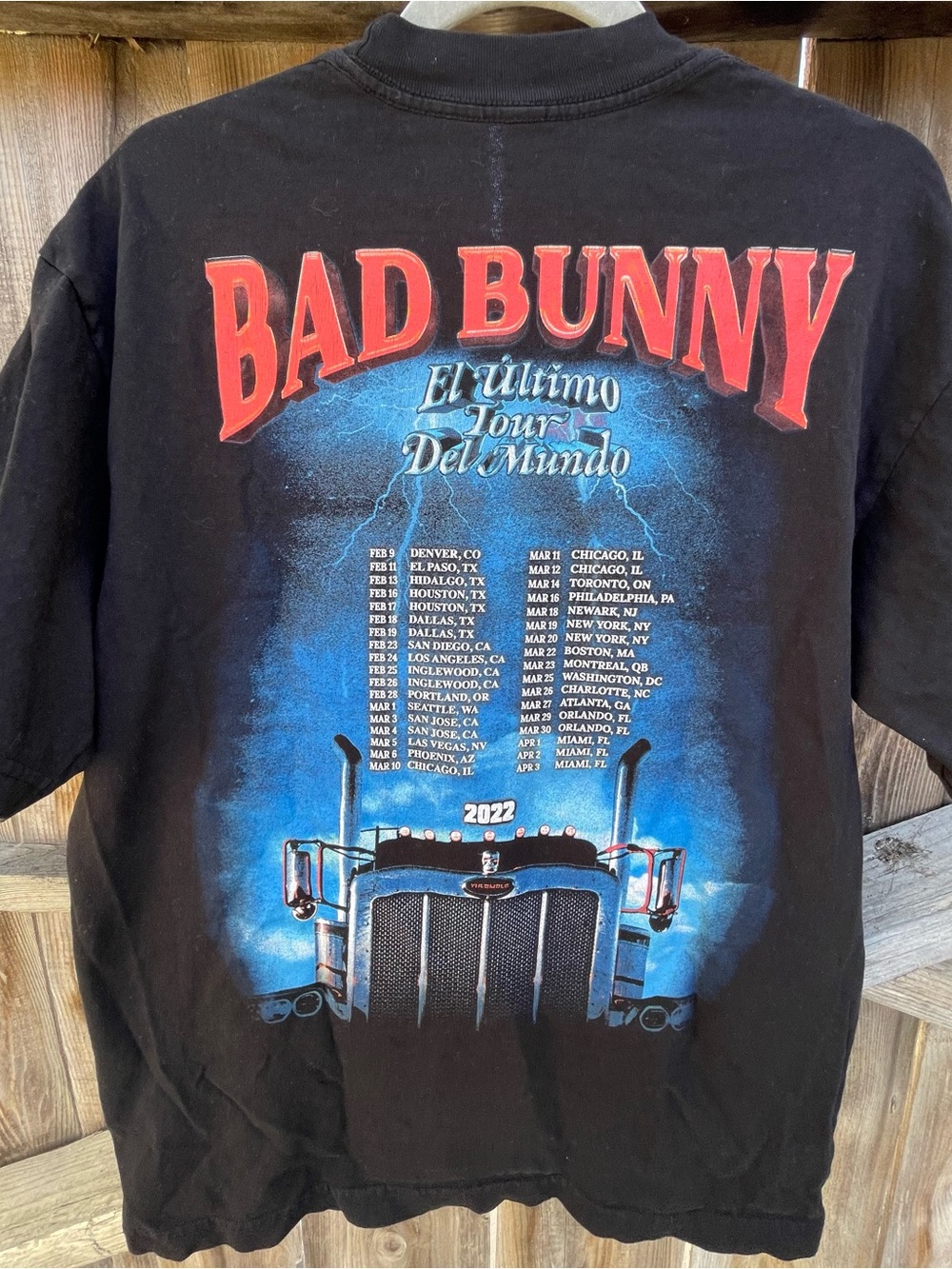 Bad Bunny El Ultimo Tour Del Mundo 2022 Tour Dates Concert T Shirt Black Sz M